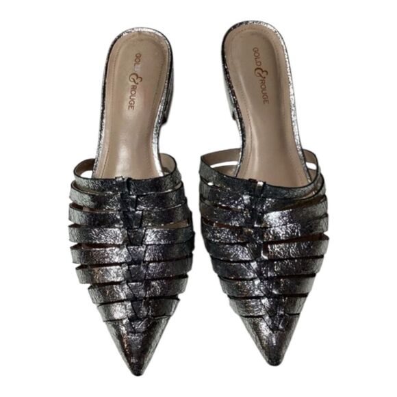 Gold & Rouge Gunmetal Woven Pointed Toe Mules Flat Sole Women’s Size EU 38 - Picture 1 of 15